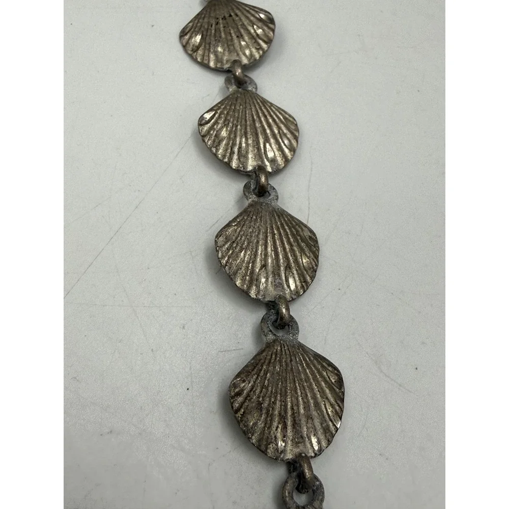 Vintage Silver Tone Scallop Seashell Link Bracelet Made in USA Nautical Coastal